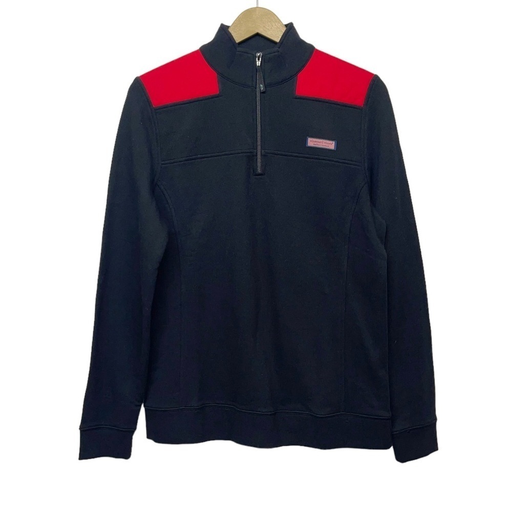 Vineyard Vines Black Pullover Hoodie with Red Shoulder Panels